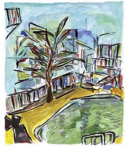 Motel-Pool-C-Bob-Dylan 'Motel Pool', painting by Bob Dylan
